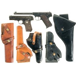 Two Colt Semi-Automatic Pistols and Grouping of Five Holsters -A) Colt Pre-Woodsman Pistol with Hols