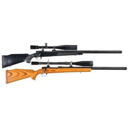Two Heavy Barrel Custom Bolt Action Rifles with Scopes -A) Interarms Mark X Rifle