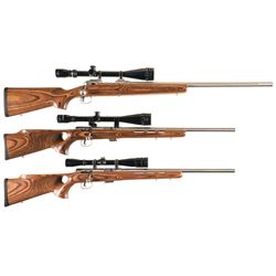Three Savage Bolt Action Rifles with Scopes -A) Savage Model 12 BVSS Single Shot Rifle