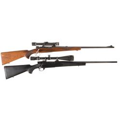 Two Bolt Action Rifles with Scopes -A) Winchester Model 54 Rifle