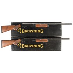 Two Browning Slide Action Shotguns with Boxes -A) Browning Field Grade BPS Shotgun