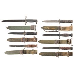Three U.S. M3 Fighting Knives, Including Two Early Blade Marked Examples, and Three Bayonets, with S