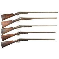 Five Double Barrel Hammer Shotguns -A) Engraved Belgian Shotgun