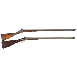 Two Engraved Double Barrel Percussion Shotguns with Banded Breeches-A) H.E. Dimick Shotgun