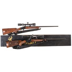 Two Browning Single Shot Falling Block Rifles with Scopes -A) Browning Model 1885 Low Wall Rifle