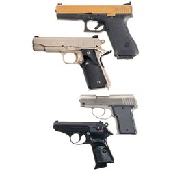 Four Semi-Automatic Pistols -A) Inscribed and Gold Plated Glock Model 21 Pistol