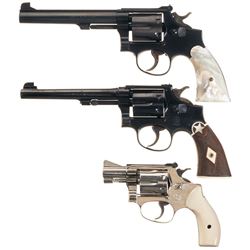 Three Smith & Wesson Double Action Revolvers -A) S&W Pre-Model 17 K32 Revolver with Pearl Grips