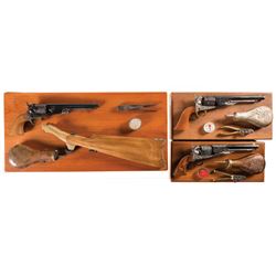 Three Cased Replica Arms Percussion Revolvers with Accessories -A) Shoulder Stocked Replica Arms Mod