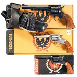 Three Ruger Single Action Revolvers with Boxes -A) Ruger Old Model Blackhawk Revolver