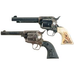 Two Single Action Revolvers -A) Third Generation Colt Single Action Army Revolver with Stag Grips