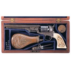 Attractive Engraved Colt Model 1851 Navy Revolver with Mexican Eagle Carved Grip