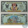 Image 2 : 1991 Disney $10 MINNIE MOUSE/Disneyland Rides Attractions Note, Prefix D00057521A in Uncirculated co