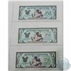 Image 1 : Lots of 3x 1989, 1990 and 1991 Disney Dollar Notes in Uncirculated Condition (3pcs)