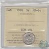 Image 1 : 1918 Canada 5-cent ICCS Certified MS-64