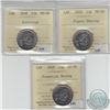 Image 1 : Lot of 3x 2008 Canadian ICCS Certified 25-cent Coins in MS-66. This lot includes the following Comme