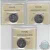 Image 2 : Lot of 3x 2008 Canadian ICCS Certified 25-cent Coins in MS-66. This lot includes the following Comme