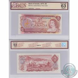 1974 $2 BC-47a-i Bank of Canada Lawson-Bouey Three Letter AGB Perfix Note BCS Certified CUNC-63