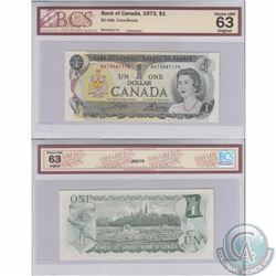 1973 $1 BC-46b Bank of Canada Crow-Bouey Prefix BAT Note BCS Certified CUNC-63