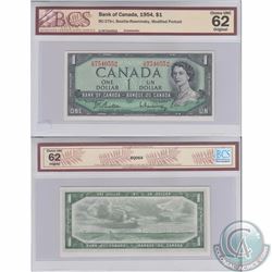 1954 $1 BC-37b-i Bank of Canada Beattie-Rasminsky Modified Portrait Note BCS Certified CUNC-62