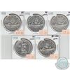 Image 1 : Lot of 5x 1955, 1956, 1957, 1958, and 1959 Canada Silver Dollars in AU Condition (coins are either c