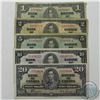 Image 1 : Group Lot of Five Different Denominations of Banknote from the 1937 Canada Series. Included is a $1,