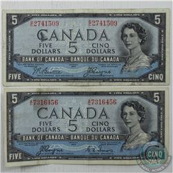 Complete Signature Type Set of the 1954 Devil's Face $5 Canada Series. Included are two 1954 Devil's