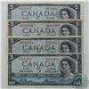 Image 1 : Group Lot of Four 1954 Devil's Face $5 Canada Notes with four Different Prefixes. 4pcs