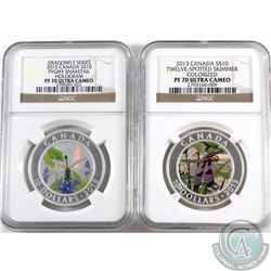 RCM Lot: 2013 Canada $10 Twelve Spotted Skimmer & 2015 Canada $10 Pygmy Snaketail NGC Certified PF-7
