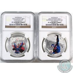 RCM Lot: 2x 2015 Canada $20 Canada Superman Series Fine Silver Coins NGC Certified PF-70 Ultra Cameo