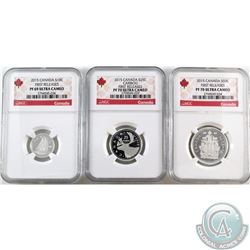 RCM Lot: 2015 Canada 10-cent NGC Certified PF-69, 2015 25-cent NGC Certified PF-70, and the 2015 50-