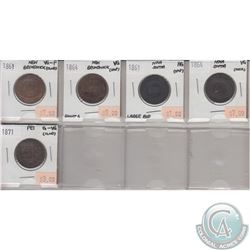 Lot of 6x Provincial 1-cent coins. You will receive 1x 1861 New Brunswick 1-cent in VG-Fine Conditio