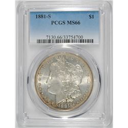 1881-S MORGAN SILVER DOLLAR, PCGS MS-66