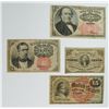 Image 1 : FRACTIONAL CURRENCY 4 PCS: 1874 TEN CENT, 1863 15 CENT, 1863 THREE CENT &