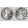 Image 1 : ( 2 ) 1991 GEM BU AMERICAN SILVER EAGLE ONE OUNCE .999 SILVER COINS