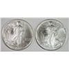 Image 1 : ( 2 ) 1993 GEM BU AMERICAN SILVER EAGLE ONE OUNCE .999 SILVER COINS