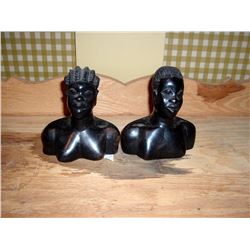 AFRICAN CARVINGS MALE AND FEMALE BUST FIGURES