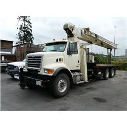 2007 STERLING DIESEL FLAT DECK TRUCK WITH MODEL 900A 44' NATIONAL CRANE, CERTIFIED UNTIL FEB. 2017