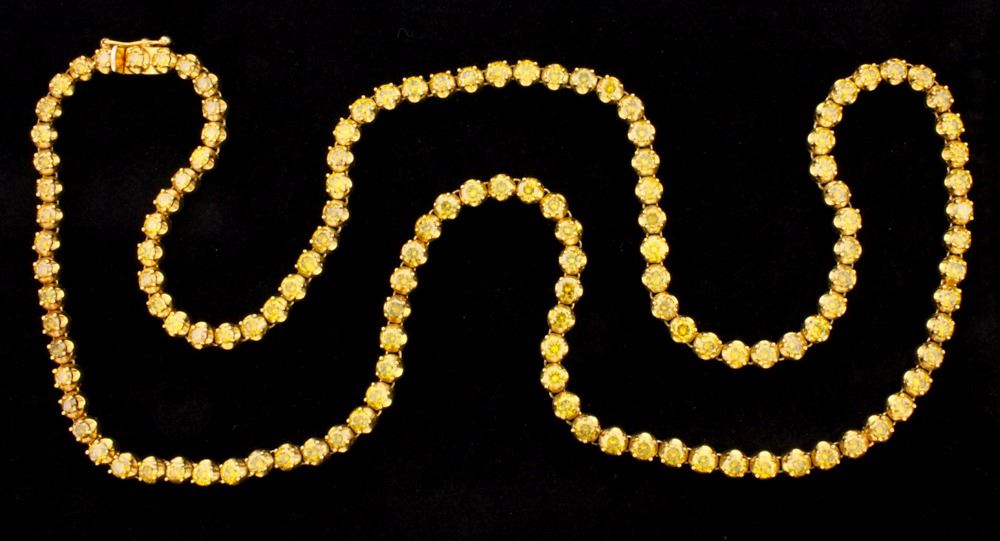 NECKLACE: [1] 10KYG necklace set with 130 round diamonds, approx. 34.00 ...