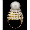 Image 2 : RING:  [1] 18KYG and platinum ring by David Webb with white enamel accents and set with a 14.5mm Sou