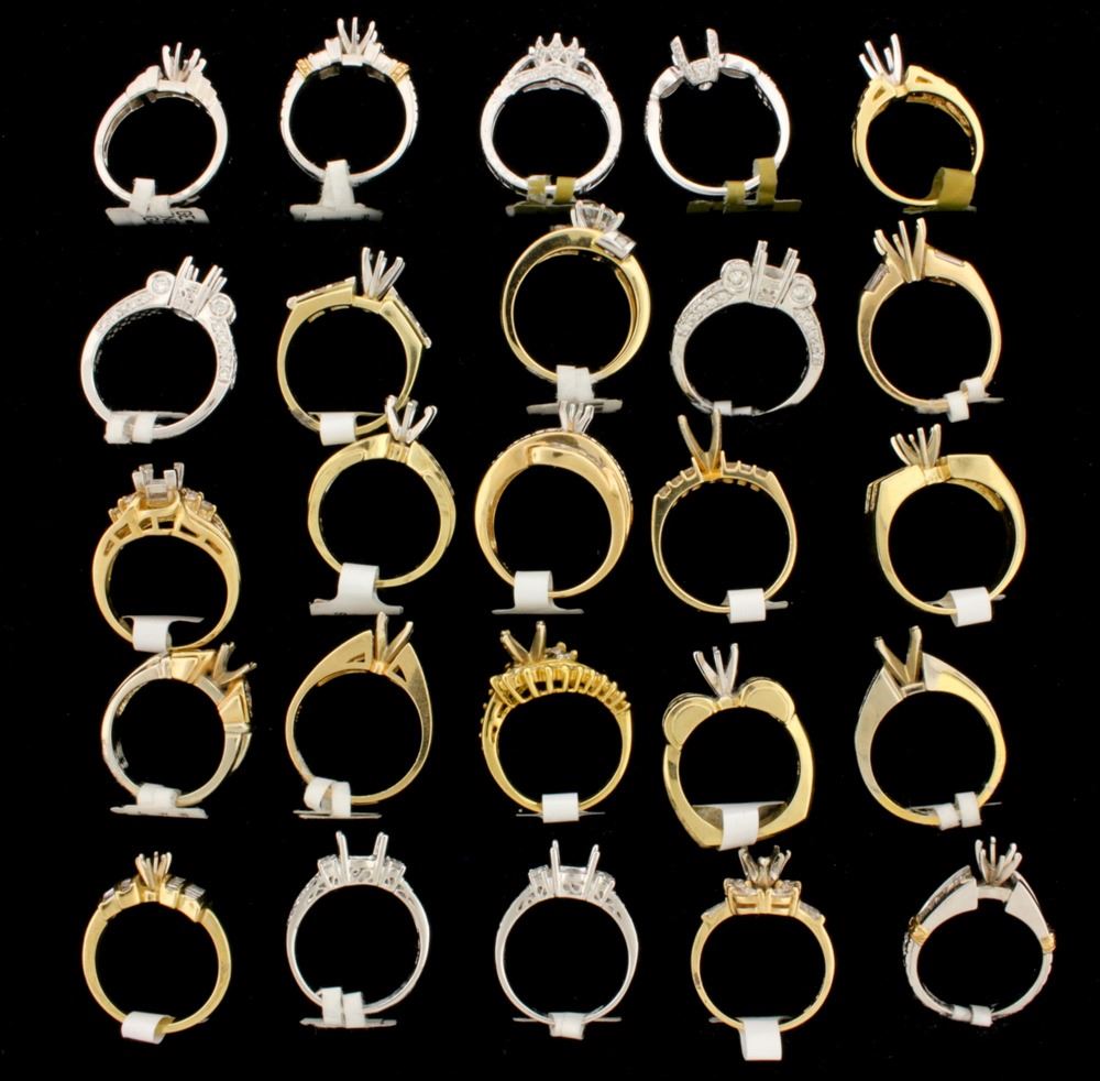 RINGS [3] 18KWG & YG assorted semi-mount rings set with diamonds ...
