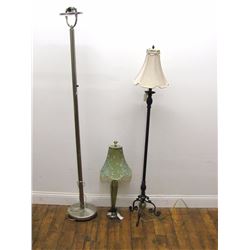 Furniture (1): Brushed silver tone torchier lamp 72.75" high, dented base, switch broken. Furniture 