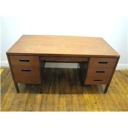 Furniture (1): Walnut kneehole desk with drawers a flanking center drawer. 29.5  H x 60  x 30 .  (to