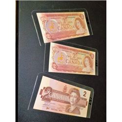 (3) CANADIAN 2 DOLLAR BILLS