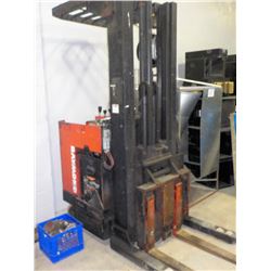 RAYMOND REACH IN/OUT ELECTRIC STAND UP FORKLIFT, 36 VOLT