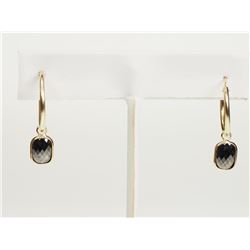 #10-14K GOLD BLACK DIAMOND HOOP EARRINGS