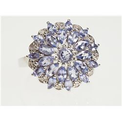 #23-STERLING SILVER TANZANITE & DIAMOND RING