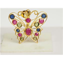 #25-18K GOLD SAPPHIRE & RUBY BUTTERFLY PENDANT