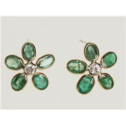 #27-14K GOLD EMERALD & WHITE TOPAZ FLORAL