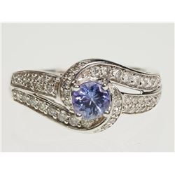 #29-10K WHITE GOLD TANZANITE & DIAMOND RING