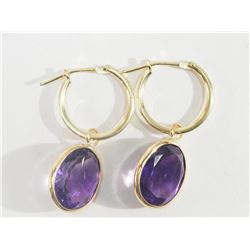 #44-14K GOLD AMETHYST HOOP EARRINGS